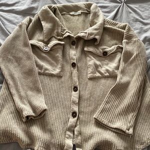 Waffle knit button up